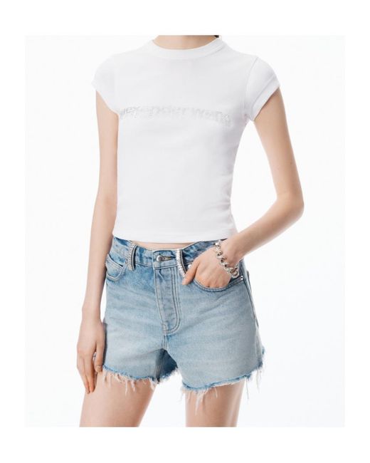 Alexander Wang Blue Embellished Belt-Loop Denim Shorts