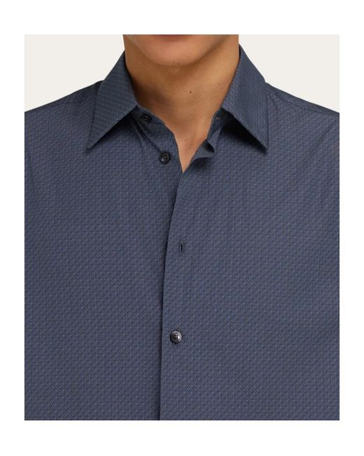 Ferragamo Blue Micro-Patterned Shirt for men