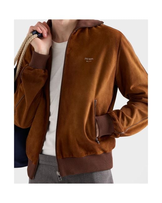 Prada Brown Logo Detailed Zip-Up Jacket for men