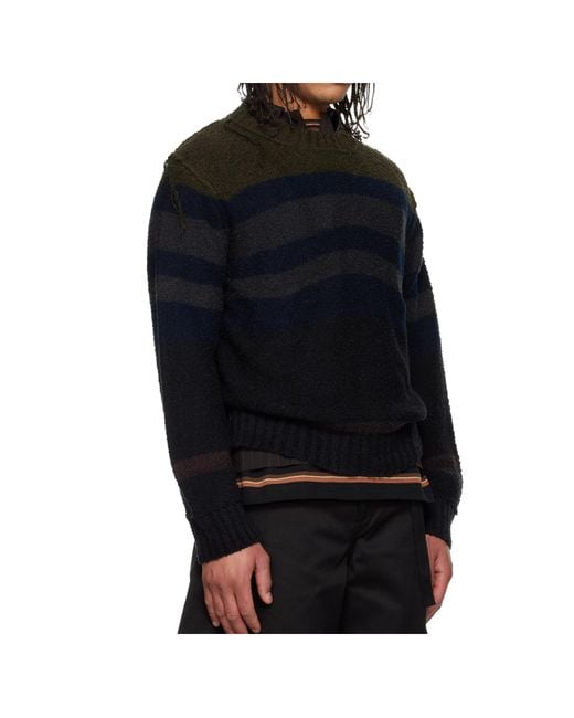 Sacai Black Striped Knit Pullover Sweater for men