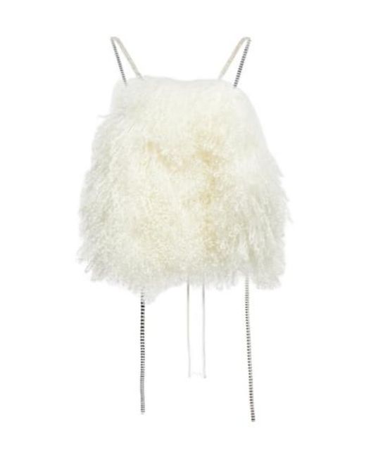 Magda Butrym White Crystal-Embellished Shearling Top