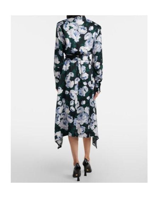 Stella McCartney White Floral Tie-Neck Satin Midi Dress