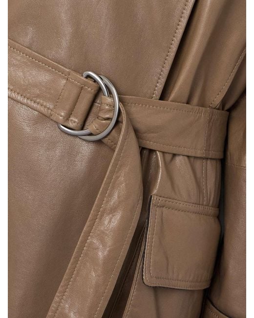 Brunello Cucinelli Brown Belted Leather Trench Coat