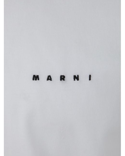 Marni White Logo Embroidered Crewneck T-Shirt for men