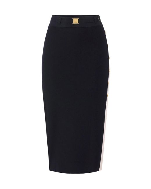 Elisabetta Franchi Blue Belted Knitted Midi Skirt