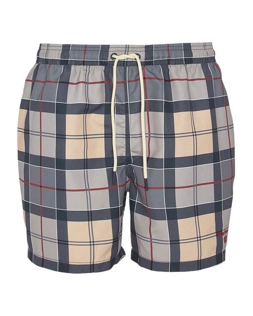 Barbour Gray Checked Swim Trunks for men