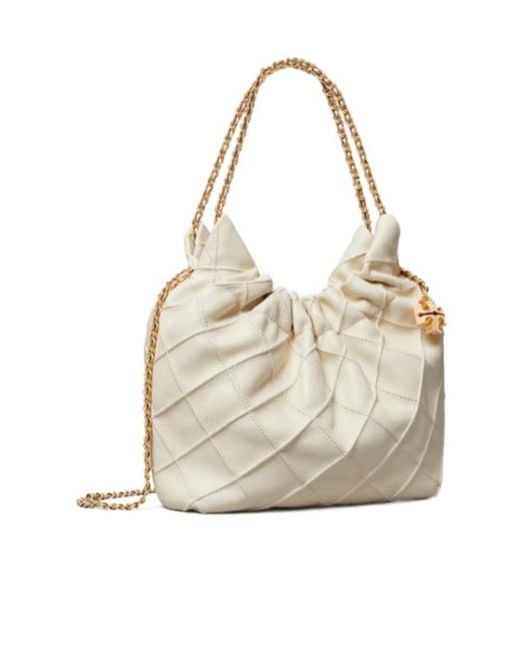 Tory Burch White Mini Fleming Drawstring Hobo Bag