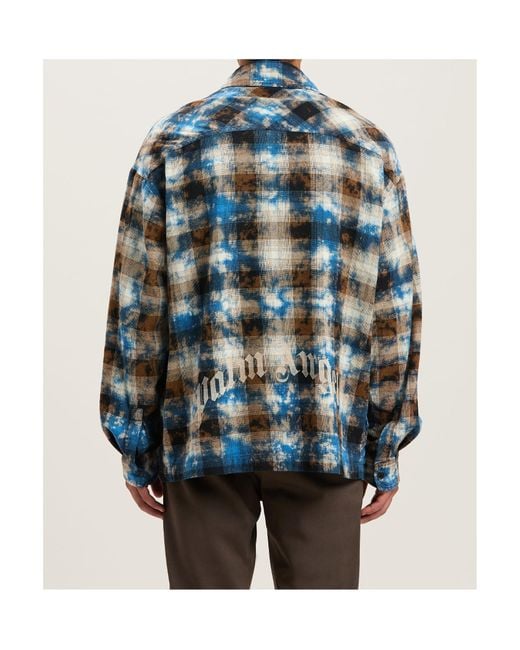 Palm Angels Green Checked Long-Sleeved Shirt for men