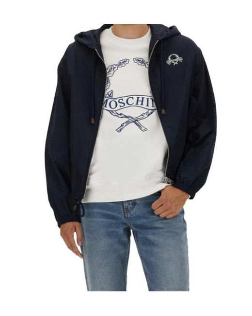 Moschino Blue Hooded Zipped Jacket for men