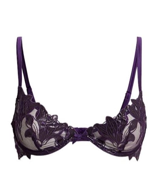 Fleur du Mal Purple Lily Embroidery Underwired Demi Bra