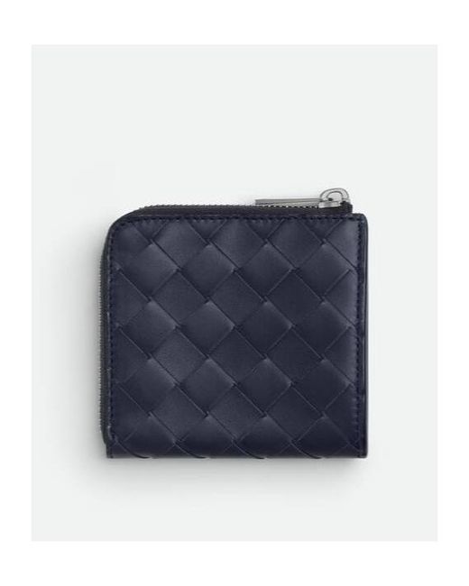 Bottega Veneta Blue Intrecciato Square Zip Around Wallet for men