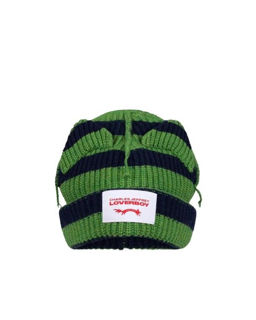 charlesjeffreyloverboy Green Oversized Thick-Eared Beanie for men