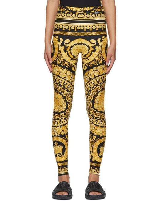 Versace Metallic Barocco-Printed High Waist Leggings