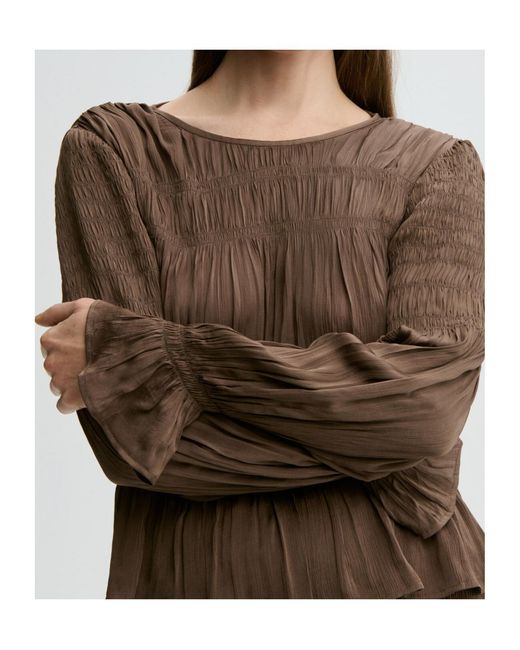 By Malene Birger Brown Gathered Ruffle Top