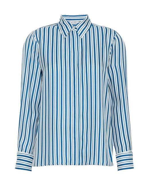 Max Mara Blue Stripe-Print Silk Shirt
