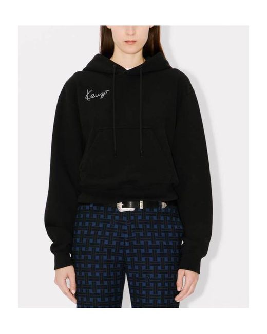 KENZO Black Star Tiger' Embroidered Cropped Hoodie