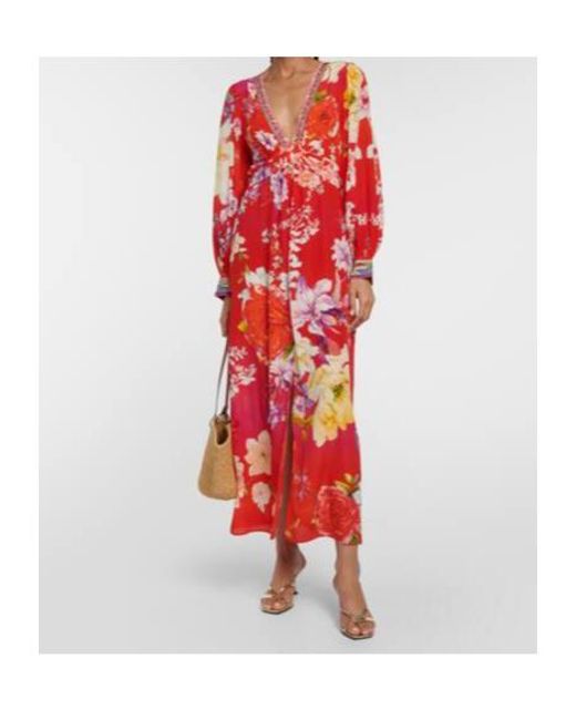 Camilla Red Embellished Silk Maxi Dress