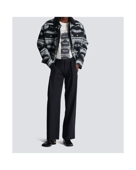 Balmain Black Wool Pleated Straight Trousers for men
