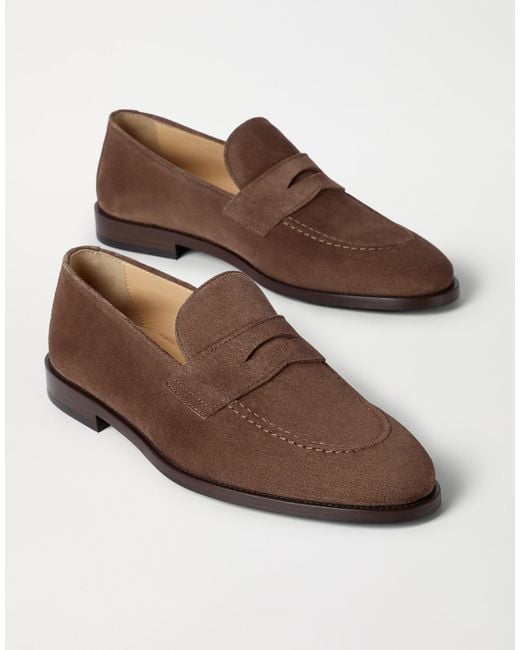 Brunello Cucinelli Brown Almond Toe Slip On Loafers for men