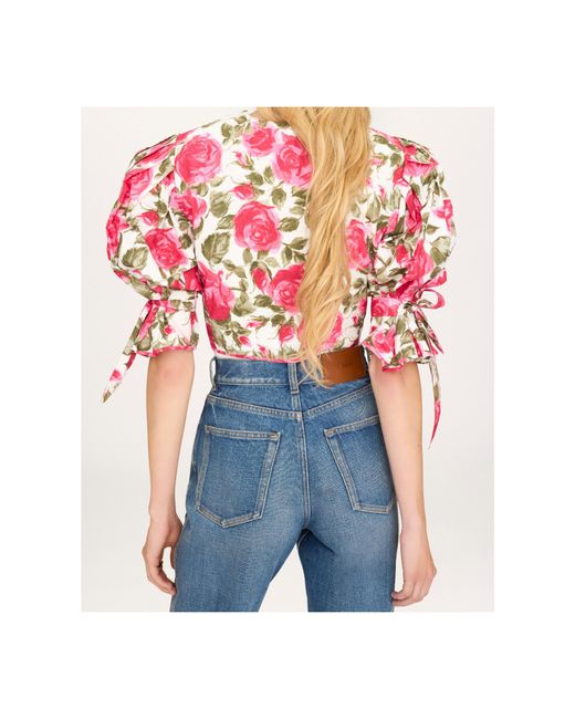 Chloé Pink Chloé Ht30 Floral Puff-Sleeve Top