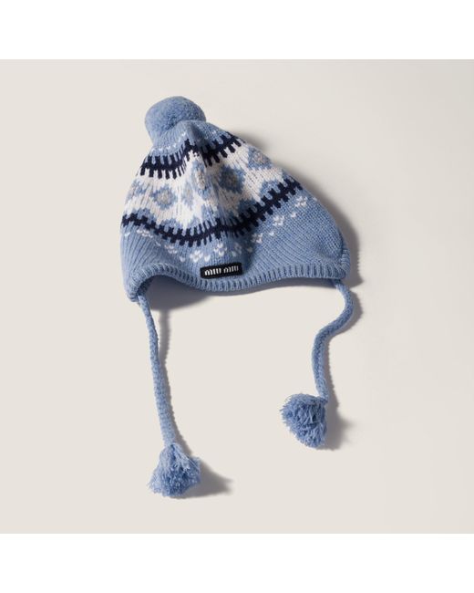Miu Miu Blue Pattern-Jacquard Beanie