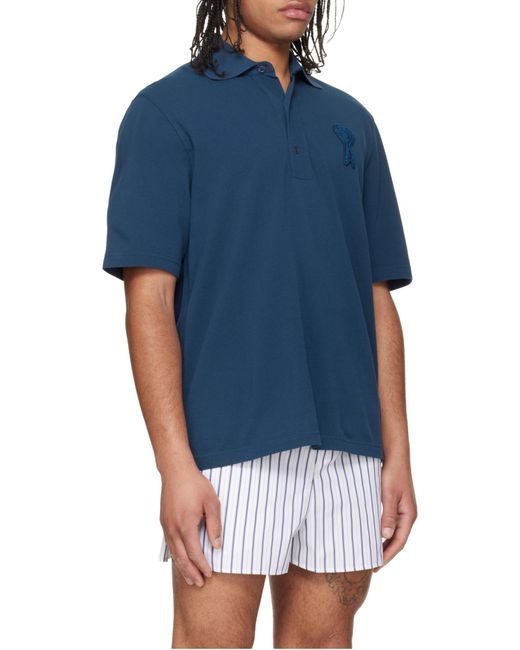AMI Blue Ami Ami De Coeur Short-Sleeved Polo Shirt for men