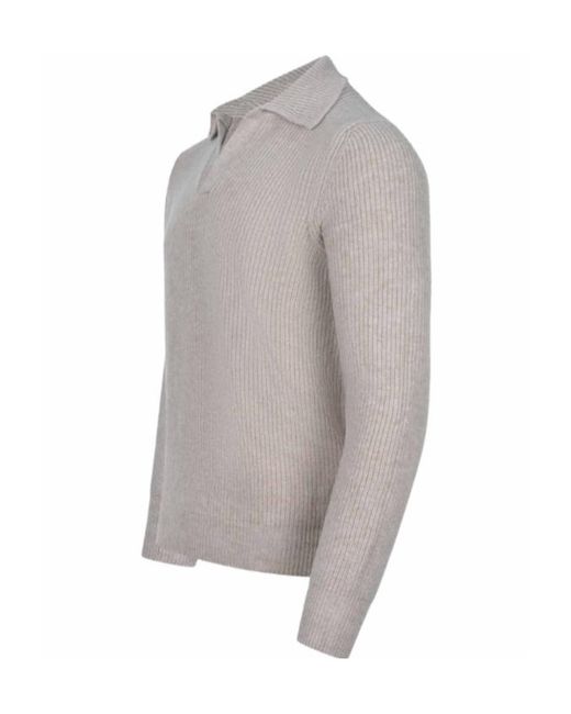 Tagliatore Gray V-Neck Knitted Polo Shirt for men