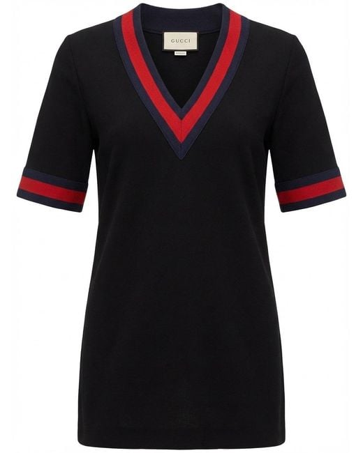 Gucci Women's Black Grosgrain-Trimmed Striped Dress