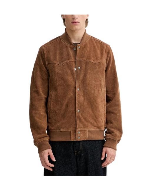 AllSaints Brown Buttoned Leather Jacket for men