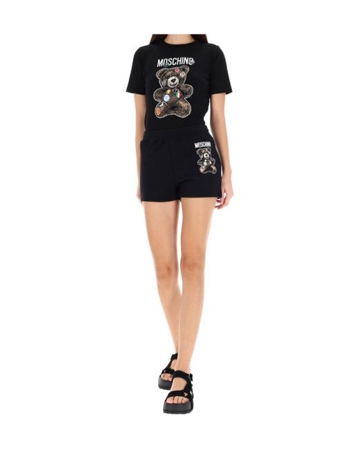 Moschino Black Teddy Bear Logo Printed Shorts