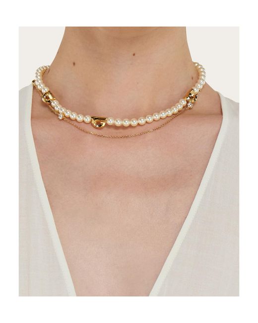 Ferragamo Metallic Ferragamo Double Strand Embellished Necklace