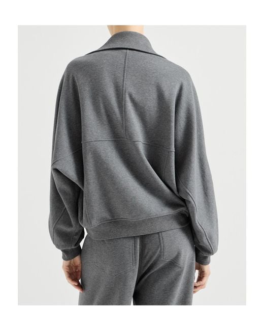 Brunello Cucinelli Gray Logo-Embroidered Zip-Up Hoodie