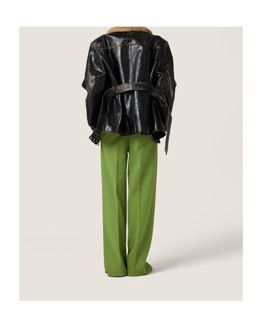 Miu Miu Green Straight-Leg Pleated Trousers