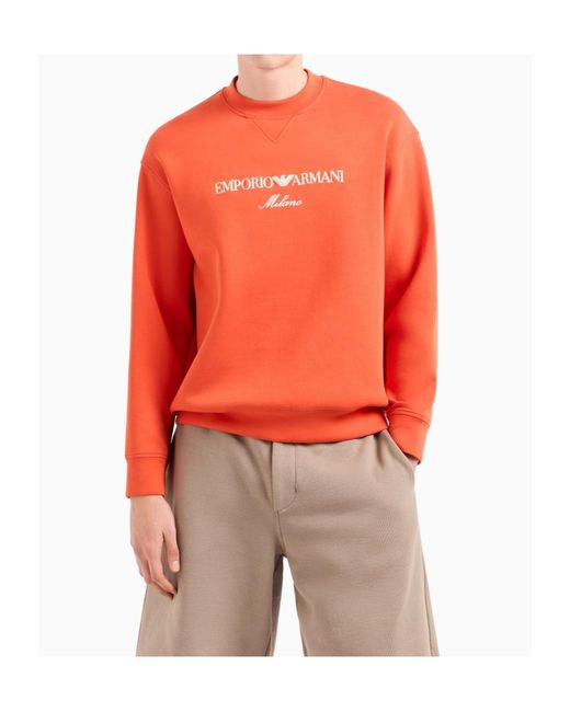 Emporio Armani Orange Double-Jersey Sweatshirt With Logo Embroidery for men