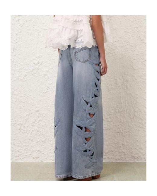 Zimmermann Blue Alchemy Embroidered Wide-Leg Jeans