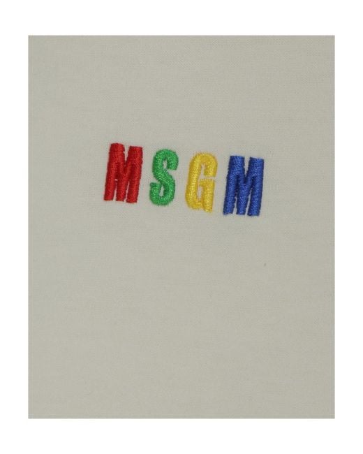 MSGM White Logo Embroidered Crewneck T-Shirt