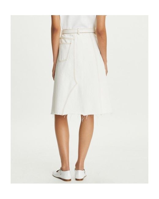 Tory Burch White Deconstructed Raw-Cut Hem Denim Skirt