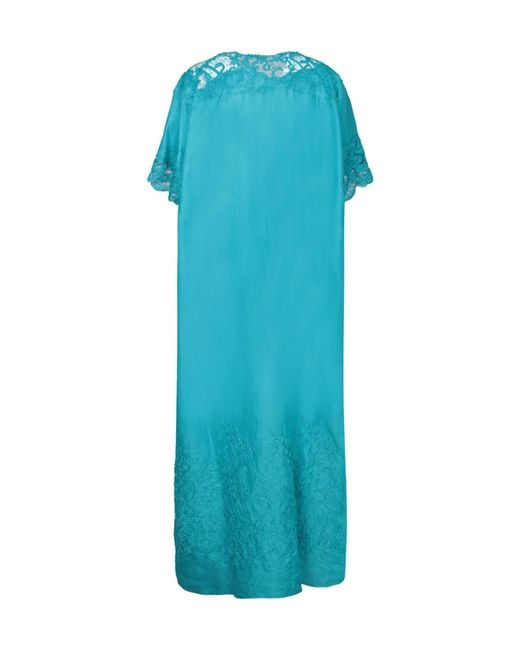 Ermanno Scervino Blue Embroidered V-Neck Maxi Dress