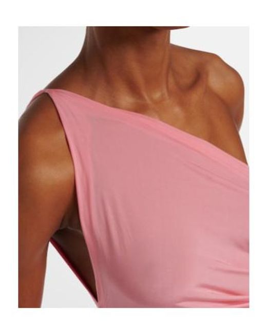 Alex Perry Pink Gathered One-Shoulder Jersey Gown