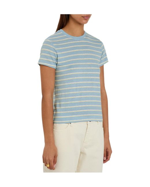 FRAME Blue Striped Crew Neck T-Shirt