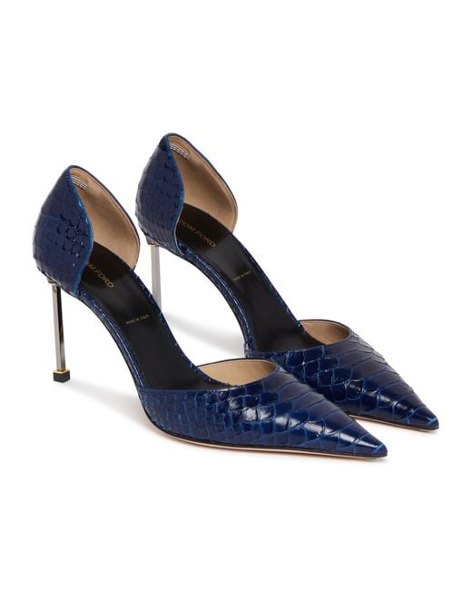 Tom Ford Blue Dorsay Embossed Pointed Toe Pumps