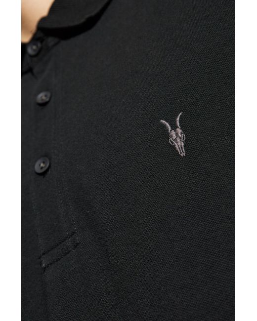 AllSaints Black Signature Embroidered Polo Shirt for men