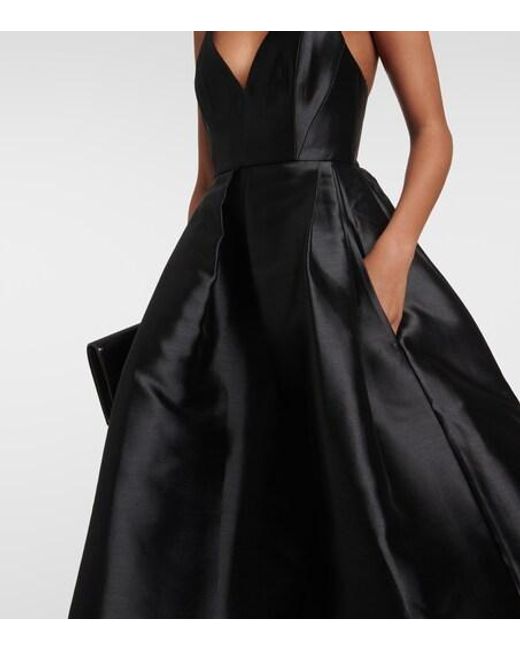 Alex Perry Black Pleated Silk Faille Midi Dress
