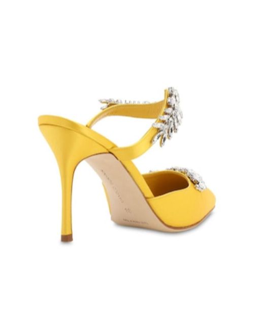 Manolo Blahnik Yellow Logo Heel Muller Shoes