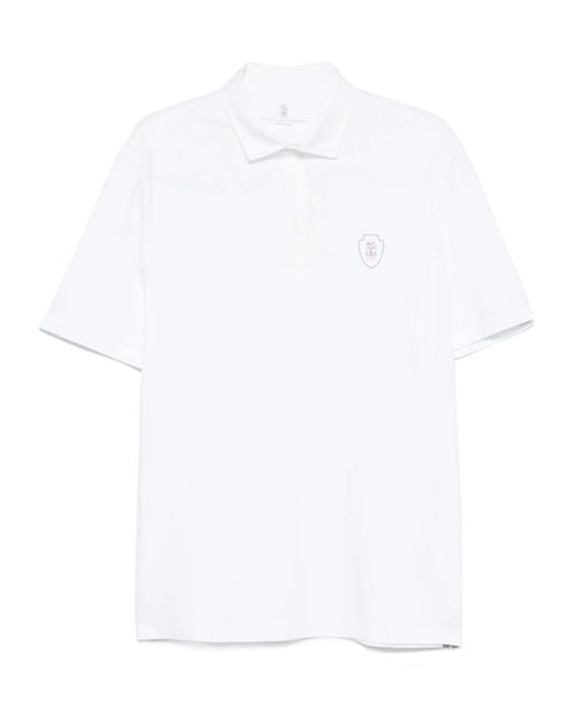 Brunello Cucinelli White Stretch-Jersey Polo Shirt for men