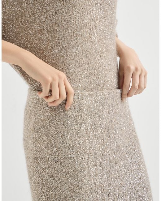Brunello Cucinelli Gray Elastic-Waistband Midi Skirt
