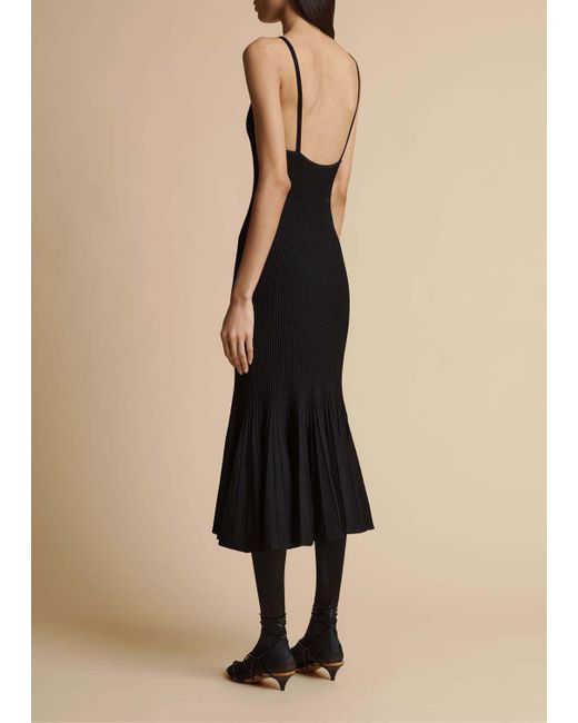 Khaite Black Queen V-Neck Midi Dress