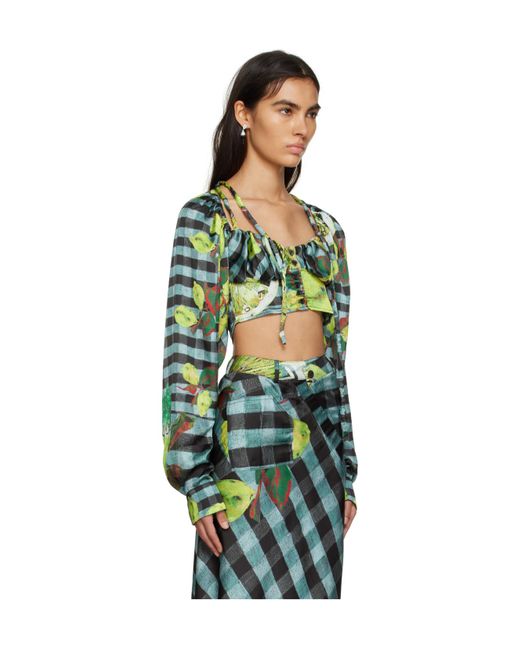 OTTOLINGER Green Lemon Check Pattern Blouse