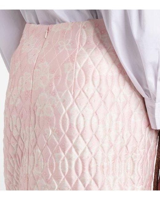 Simone Rocha Pink Floral Quilted Pencil Skirt