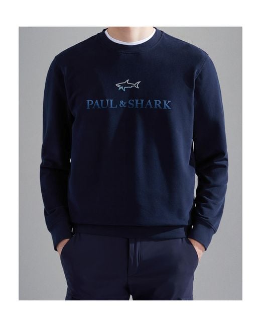 Paul & Shark Blue Logo Printed Crewneck Sweatshirt for men